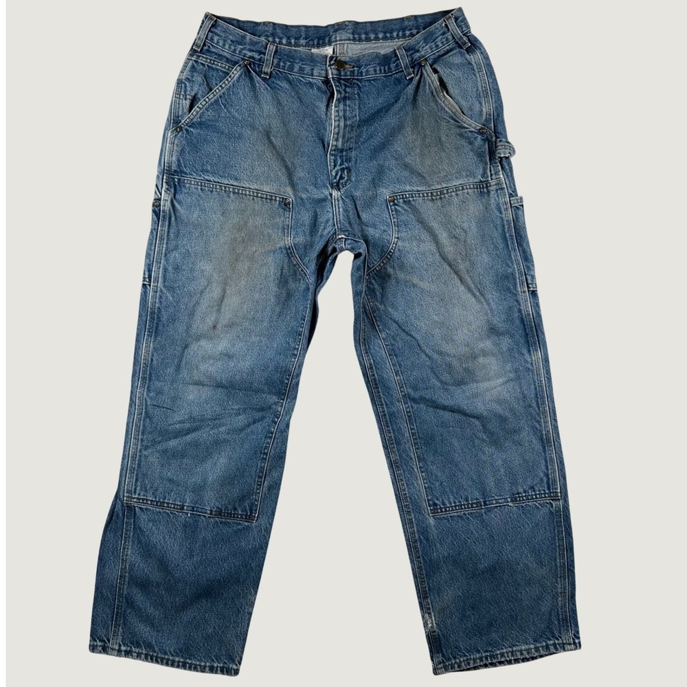 Carhartt B73 DST Double Knee Logger Jeans Men 38x30 Denim USA Carpenter Workwear